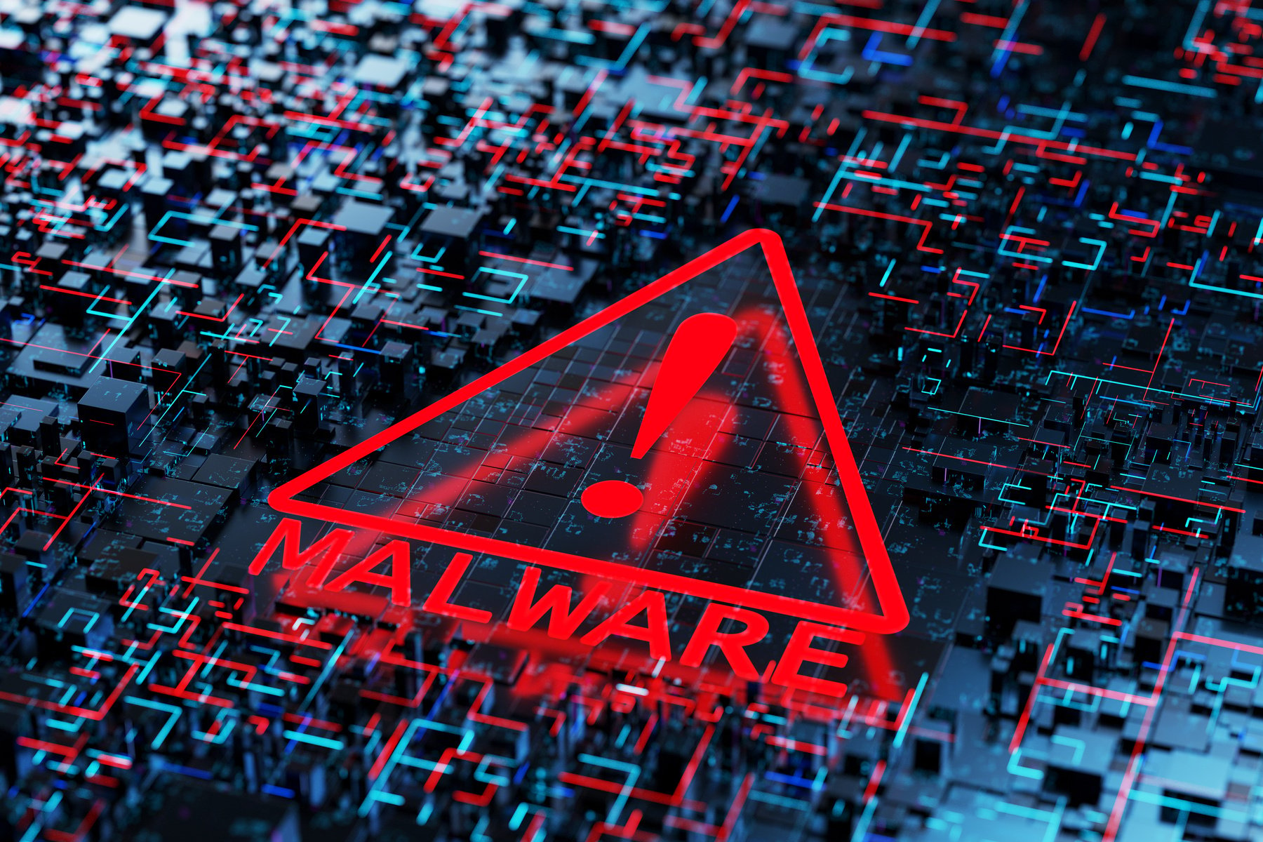 Malware concept. Hacker attack, virus attack. Virus ransomware. 3d render.